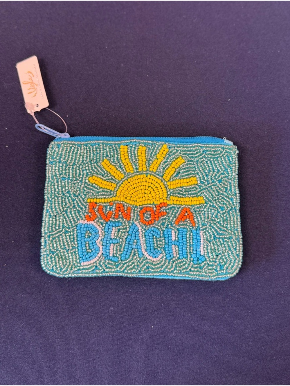 Sun of a Beach Beaded Zip Pouch - Turquoise
